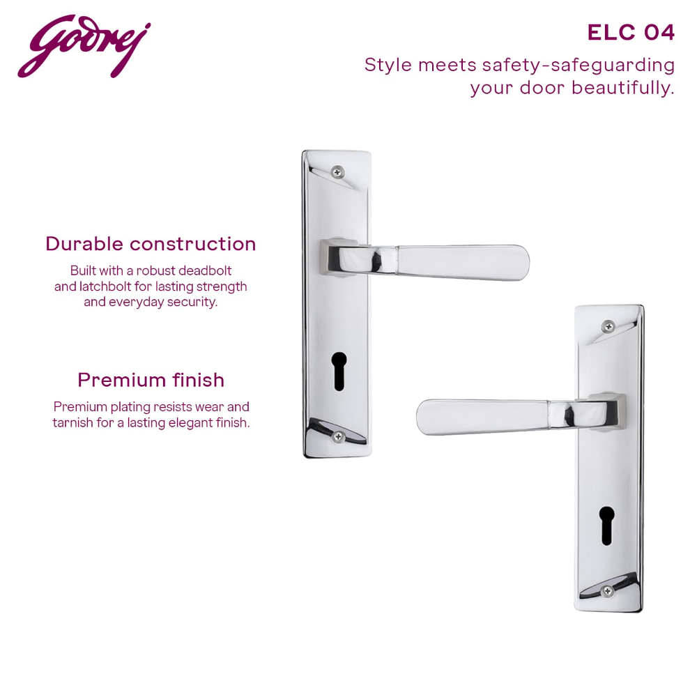 Godrej Mortise Lock|Handle Lock Set for Main and Internal Door I Eco Pin Cylinder|7 Inch Lockbody|ELC 04 6-Lever Zinc Alloy|3 Keys Isilver Finish|5Yr Warranty